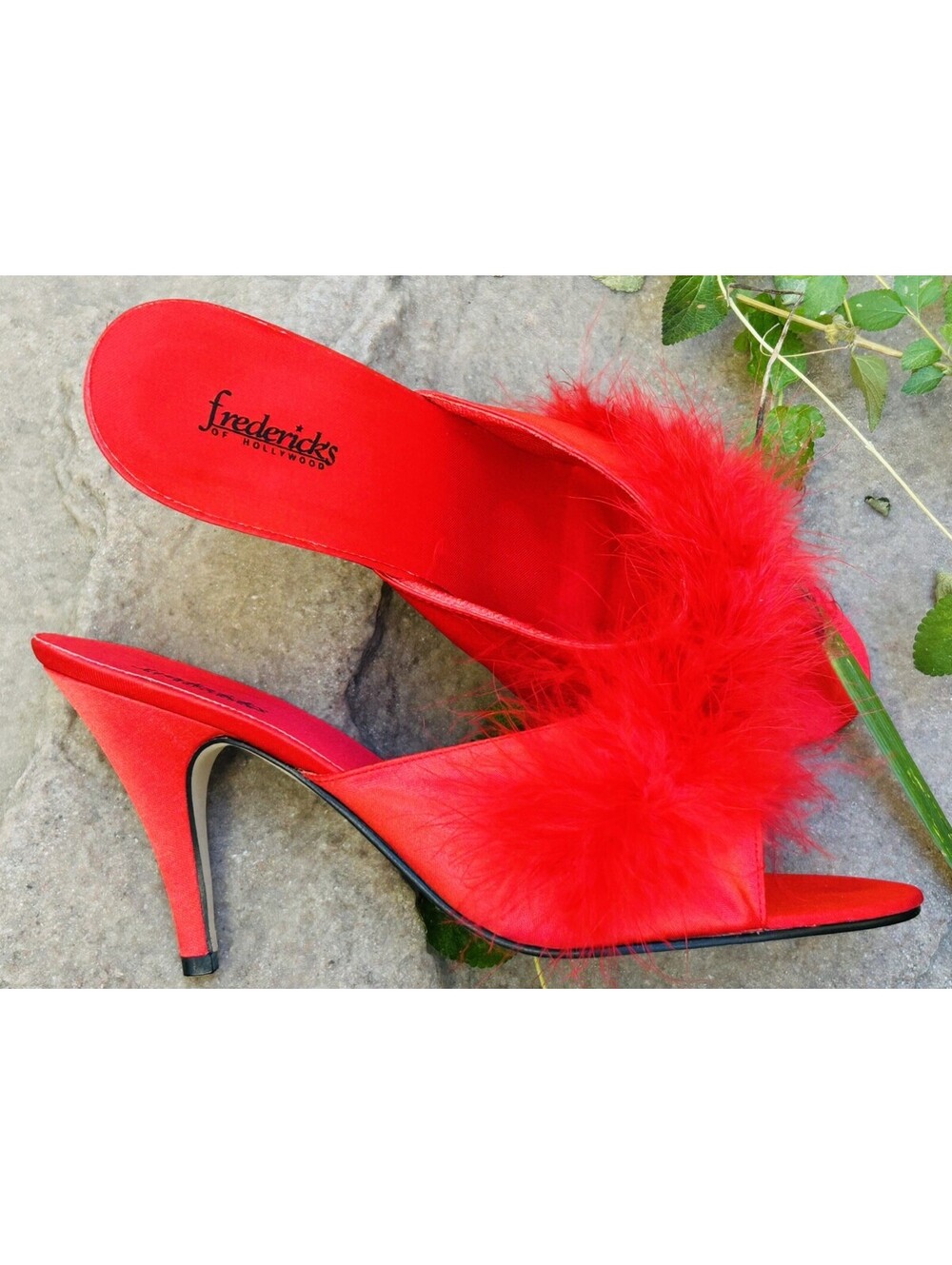 Vintage Fredericks Of Hollywood Red Satin Maribou Feather Slippers 80s 90s Sz 10